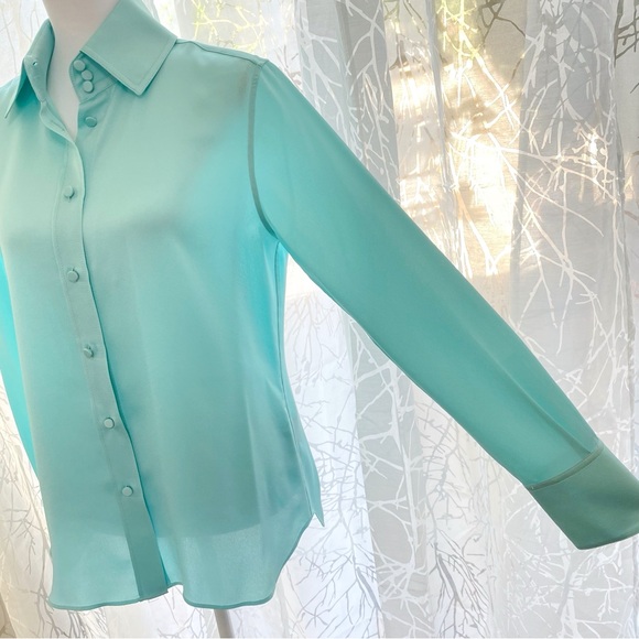 LAFAYETTE 148 light blue satin collared button up long sleeve top blouse - Picture 2 of 8